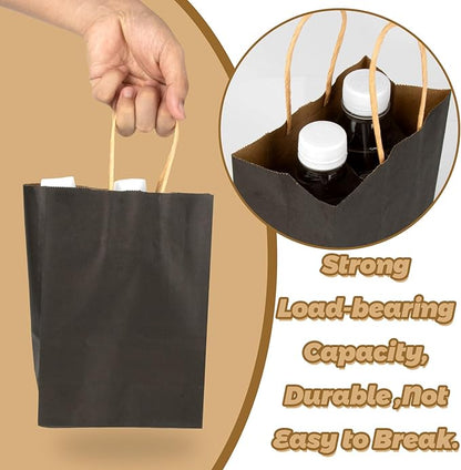 MAQIHAN Small Kraft Bags with Handles - 15 Pcs Kraft Gift Paper Bags Black Bag Gift Bag Craft Bag with Candy Birthday Party Favor Christmas Valentines Shopping Small Business
