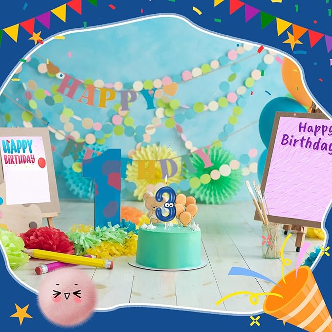 MTLEE Number Birthday Candle Monster Theme Candles Cookies Cake Topper for Girl Boy Cartoon Birthday Party Cake Decorations Supplies(Blue A,Number 3)