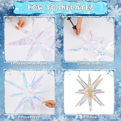 Purple Blue Balloon Garland 135pcs, Pearl Light Purple Blue White Silver Snowflake Balloon Arch with Foil Snow Iridescent Star Balloons for Winter Wonderland Baby Shower Birthday Christmas Party Decor
