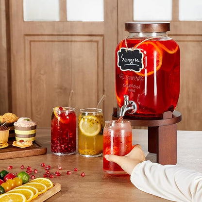 1 Gallon Drink Dispenser for Parties,Glass Beverage Dispenser with Stand,Water Dispenser with 18/8 Stainless Steel Spigot,Lemonade Stand Dispenser for Fridge,Juice,Punch,Cocktails,Ice Tea & Sun Tea