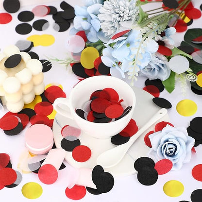 TecUnite Black White Red Gold Confetti Round Tissue Paper Table Confetti Dots for Wedding Birthday Party Decoration Arts Craft DIY Scrapbooking, 1.76 oz (2.5 cm)