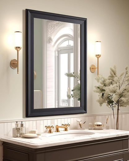 CULER Black Wall Mirror for Bathroom,Rectangle Rustic 24 x 36 inch Hanging VanityMirrors with Wood Grain Pattern for Living Room,Bedroom,Entryway