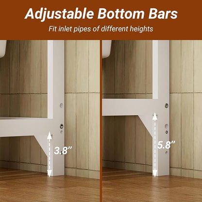 Over the Toilet Storage Cabinet, 3 Tier Over Toilet Bathroom Organizer with Adjustable Shelves and Hooks, Freestanding Wood Bathroom Shelves Over Toilet for Space Saver (White)