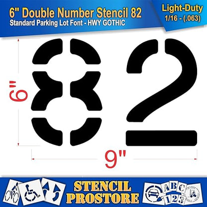 Pavement, Curb, and WheelStop Stencils - 6 inch Double Number Stencil - (82) - 6" x 9" x 1/16" (63 mil) - Light-Duty