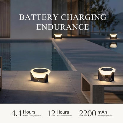 7.09" Solar Lanterns Outdoor Waterproof, 3000K Modern Unique Floor Lamp, Remote Control Outdoor Patio Floor Lamp, IP54 Waterproof Patio Lantern, Smart Solar Powered Porch Lantern for Patio Garden
