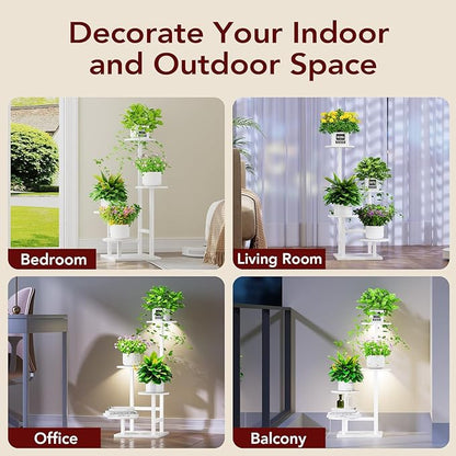 Homsorout Plant Stand Indoor with Grow Light, 4-Tiered Tall Plant Stand Indoor, Metal Plant Shelf with Adjustable Light, Ideal for Living Room, Garden, Patio white