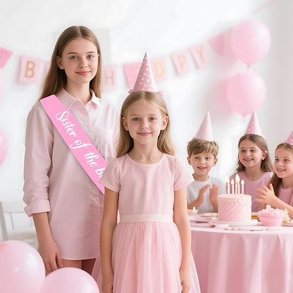 Big Sister Sash Pink Big Sisters Accessory Sister of the Birthday Girl Sashes Happy Bday Decoration Birthday Girl Supplies Favors Matching Family Sash Bday Satin Sashes Photo Props