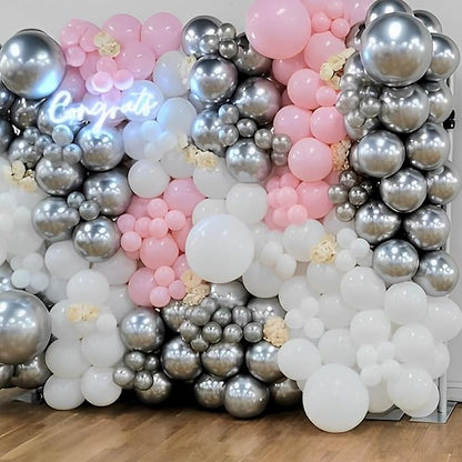 110pcs Metallic Silver Balloons 12inch Chrome Silver Latex Party Balloons for Graduation, Wedding, Birthday, New Year, Baby Shower, Anniversary, Holiday Party Decorations