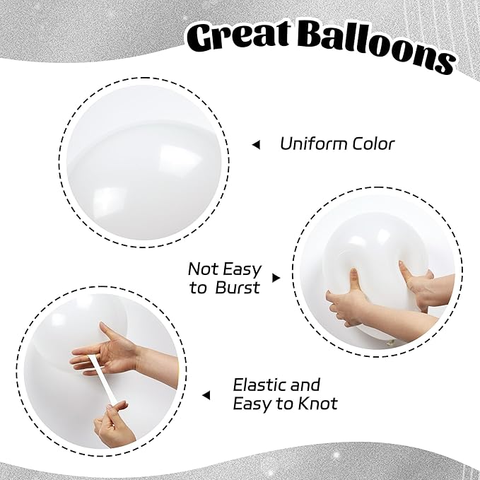 60pcs White and Silver Balloons 12inch, Silver and White Balloons with Metallic Silver Confetti Balloons for Birthday Baby Shower Wedding Anniversary New Years Party Decorations
