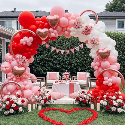 137 Pcs Valentines Day Balloon Arch Kit - Red Pink White Matte Latex & Rose Gold Heart Foil Balloons for Romantic Decorations, Galentines Party, Wedding Anniversary, Mother's Day, Proposal Backdrop
