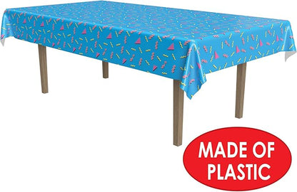 Beistle 90s Party Tablecovers, 2-Pack Plastic Rectangular Tablecloths, 1990’s Themed Table Decor for Birthday Parties, Throwback Events, and Retro Celebrations, Pastel Blue, 54" x 108