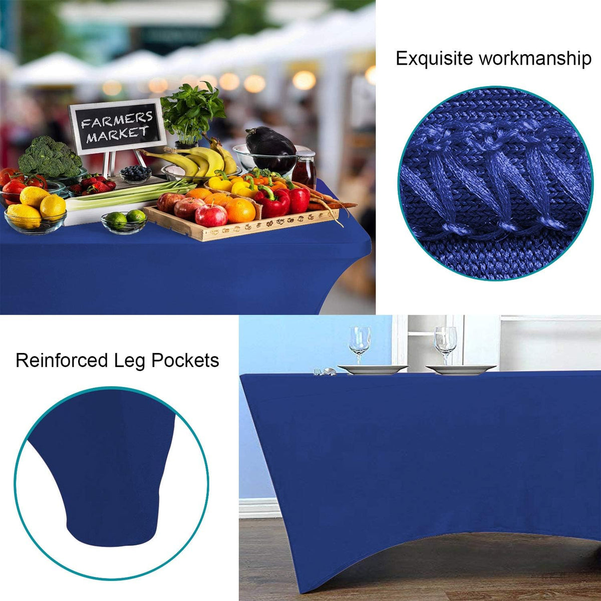 RELIANCER 2 Pack Stretch Spandex Table Covers for Rectangular Tables,8FT Elastic Fitted Tablecloth,Universal Rectangular Table Cloth Protector for Outdoor Party,Wedding,Bar,Birthday,Banquet,Events