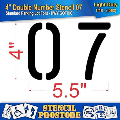 Pavement, Curb, and WheelStop Stencils - 4 inch Double Number Stencil - (07) - 4" x 5.5" x 1/16" (63 mil) - Light-Duty