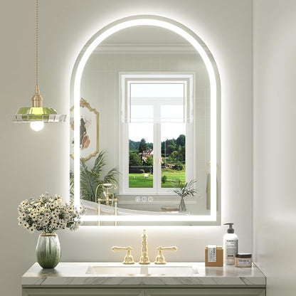 Arched LED Bathroom Mirror 30x42 Inch, Dimmable Backlit Bathroom Mirror, LED Lighted Vanity Mirror, Anti-Fog, 3 Colors, Memory, Shatter-Proof, ETL Listed