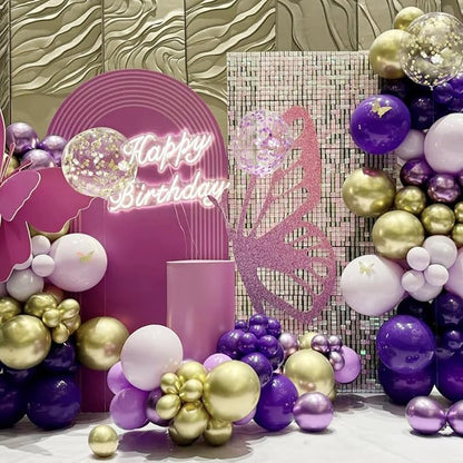 MEBAY Purple and Gold Balloons Arch Kit, 155Pcs Lavender Dark Purple Pastel Purple Lilac and Gold Balloon Garland for Baby Girl Princess Party Birthday Graduation