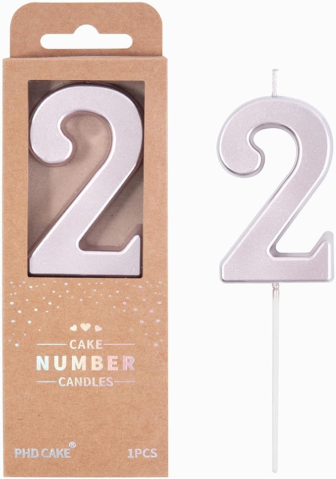 PHD CAKE 2.76 Inch Modern Rose Gold 2 Number Birthday Candles, Rose Gold Number Candles, Cake Number Candles, Party Celebration