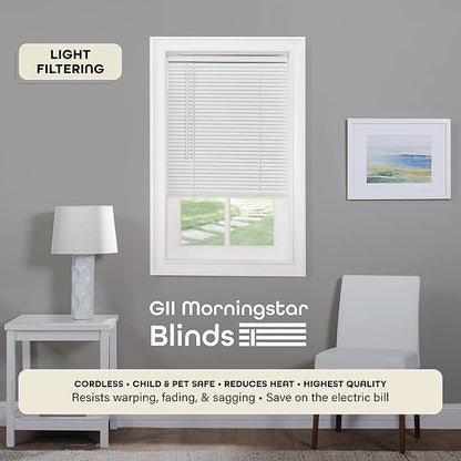 Cordless Light Filtering Mini Blind - 46 Inch Width, 72 Inch Length, 1" Slat Size - Pearl White - Cordless GII Morningstar Horizontal Windows Blinds for Interior by Achim Home Decor