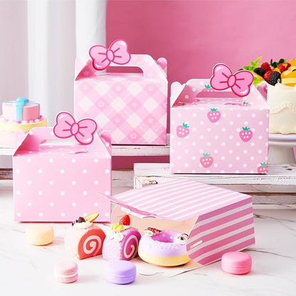 Marspark 24 Pcs Kitty Party Favor Pink Bow Tie Gift Boxes Cartoon Cat Happy Birthday Decoration Kitten Birthday Gift Candy Boxes for Kitty Theme Party Favor Supplies