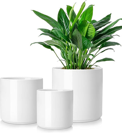 vancasso 6"+8"+10" Ceramic Pot for Plants, Large Outdoor Indoor Planter Pots with Drainage Holes, Set of 3, White