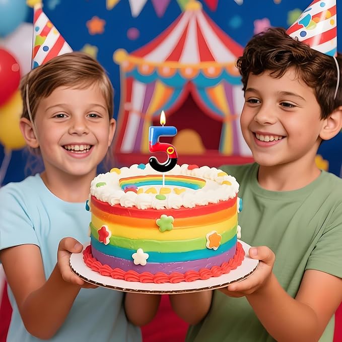 Number 5 Birthday Candle for Cake – Red Blue Cartoon Hero Style with Heart Design – Cute Cake Topper for Birthday Party Decoration