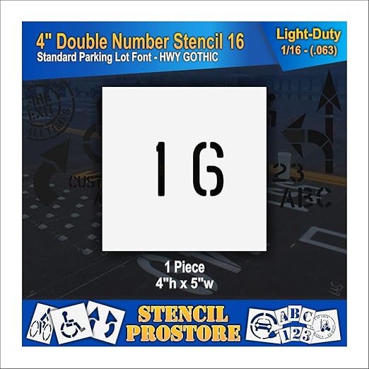 Pavement, Curb, and WheelStop Stencils - 4 inch Double Number Stencil - (16) - 4" x 4" x 1/16" (63 mil) - Light-Duty
