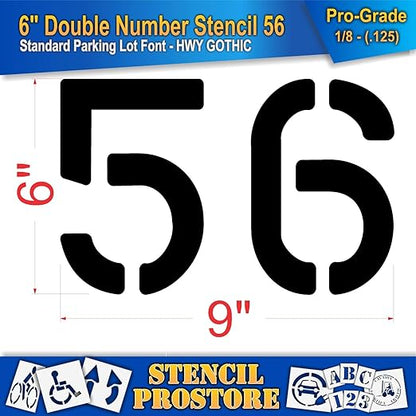 Pavement, Curb, and WheelStop Stencils - 6 inch Double Number Stencil - (56) - 6" x 9" x 1/8" (128 mil) - Pro-Grade