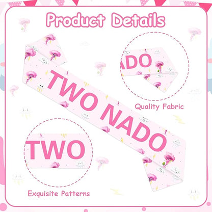 Tornado Birthday Party Decoration Pink Two Nado Birthday Satin Sash Weather Theme Happy Birthday Party Favor for Funny Happy Bday Gift Supply Photo Prop