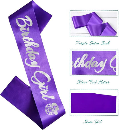 Birthday Girl Sash, Disco Cow Birthday Sash for Cowgirl Funny Birthday Gift Ideas Suppiles, Purple+ Silver Foil