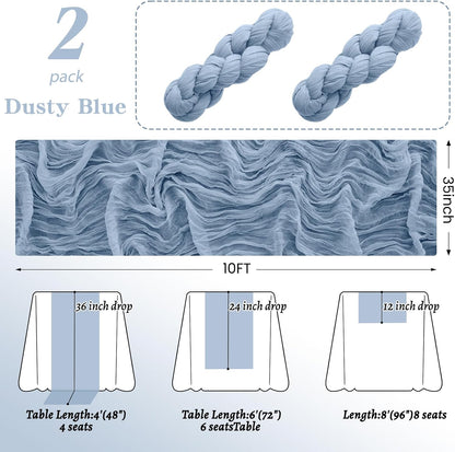 2Pack Dusty Blue Table Runner 10FT Cheese Cloth Table Runner 35x120Inch Long Boho Table Runners Rustic Gauze Table Runners for Party Wedding Bridal Shower Baby Shower Decorations