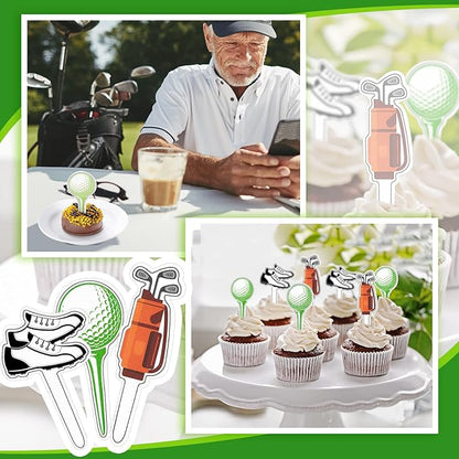 Golf Theme Cupcake Toppers Golf Shoe Cupcake Picks Golf Bag Toothpicks Golf Ball Birthday Cake Decorations for Baby Shower Party Favors Supplies (48 Pcs)
