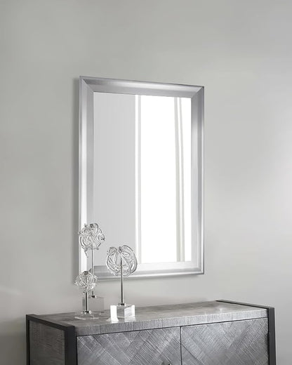CULER Silver Wall Mirror for Bathroom,Rectangle Rustic 24 x 36 inch Hanging Vanity Mirrors with Wood Grain Pattern for Living Room,Bedroom,Entryway