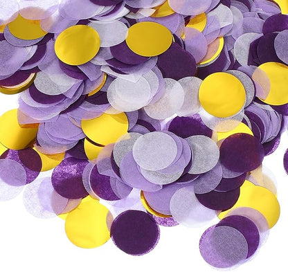 PATIKIL Round Tissue Paper Confetti 1 Inch, Table Confetti Circle Dots for Wedding Birthday Party Balloon Decorations(1.76 oz),Purple/Gold