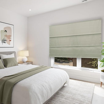 CHICOLOGY Cordless Roman Shade for Windows & French Doors, Ridgewood Sage, Privacy + Light Filtering Linen Look Fabric w/White Liner, True to Size, Inside/Outside Mount, 23" W x 72" H