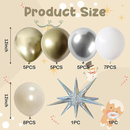 Gold and Silver Balloons, Gold Silver White Metallic Balloons with Explosion Star Nye Helium Mylar Foil Balloon Kit for Wedding Birthday Bridal Baby Shower Engagement Anniversary Party Decorations