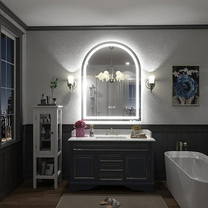 Arched LED Bathroom Mirror 30x42 Inch, Dimmable Backlit Bathroom Mirror, LED Lighted Vanity Mirror, Anti-Fog, 3 Colors, Memory, Shatter-Proof, ETL Listed