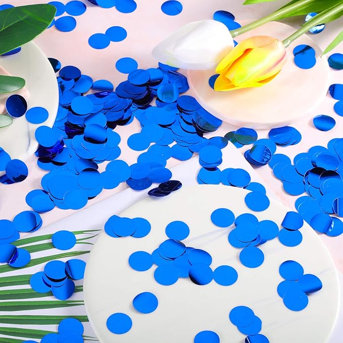 TecUnite Sapphire Blue Foil Confetti Round Tissue Paper Table Confetti Dots for Wedding Birthday Party Decoration Arts Craft DIY Scrapbooking, 1.76 oz (1.5 cm)