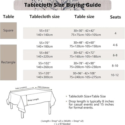 Joyfol Day Rustic Waterproof Linen Tablecloth, Heavy Weight Fern Embroidery Table Cloths for Rectangle Tables, Farmhouse Spill-Proof Table Covers with Tassels, Blue 55''x 102''