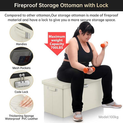 ENGPOW Storage Ottoman Bench, Fireproof Folding Bench
