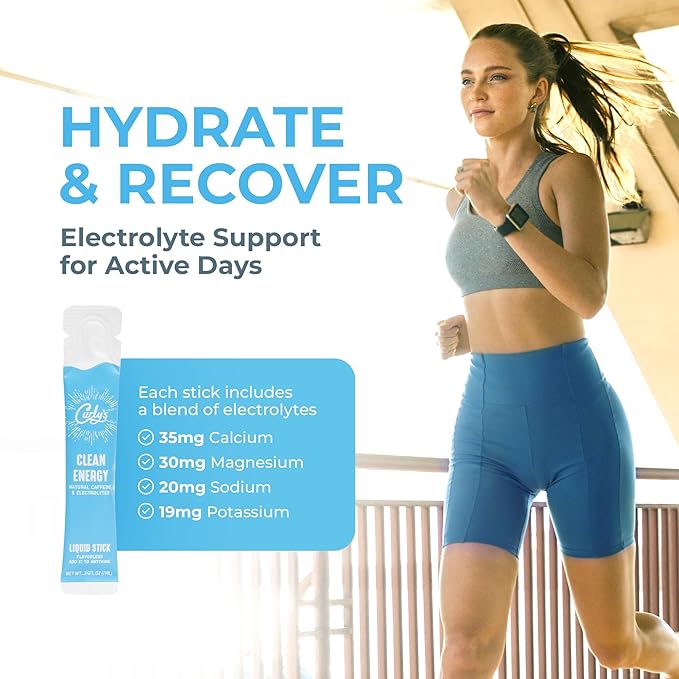Curly's Clean Energy Caffeine & Electrolyte Sticks - Energize Your Favorite Drink - Keto, Paleo & Whole 30 Friendly - All Natural - No Sugar, No Calories, Non-GMO - 30 Flavorless Liquid Stick Packs