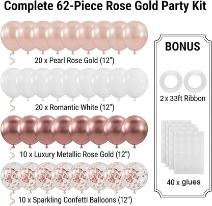 60pcs Rose Gold confetti Balloons, 12 inch White and Rose Gold Confetti Party Balloons for Wedding, Bridal Baby Shower, Princess Birthday, 2026 Graduation Party Decorations