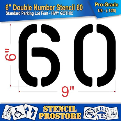 Pavement, Curb, and WheelStop Stencils - 6 inch Double Number Stencil - (60) - 6" x 9" x 1/8" (128 mil) - Pro-Grade