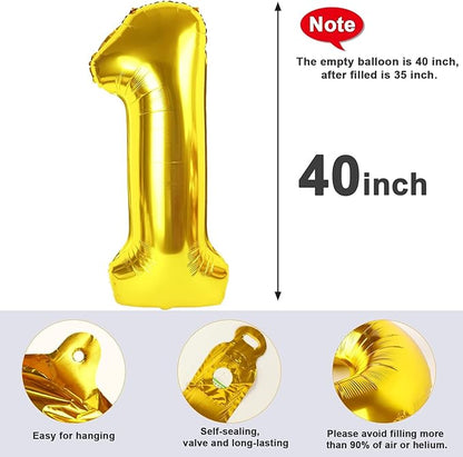 40 Inch Gold Balloon Number, 16th Birthday Decorations for 1 6 16 61, Large Foil Sweet 16 Balloons Number for Wedding Memorial Day's Photo Shoot Decoration