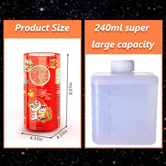 4PCS Fireworks Bubble Machine with 240ml Bubble Solution, Portable Automatic Bubble Machine with Lights and Closeable Music, Bubble Maker Toys for Kids Outside Activities Parties Wedding Christmas