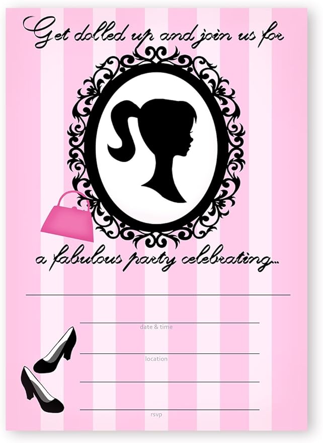 Glamour Girl Party LARGE Invitations - 10 Invitations + 10 Envelopes