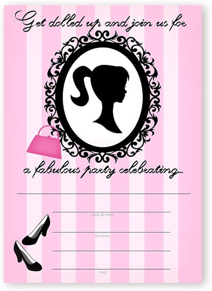 Glamour Girl Party LARGE Invitations - 10 Invitations + 10 Envelopes
