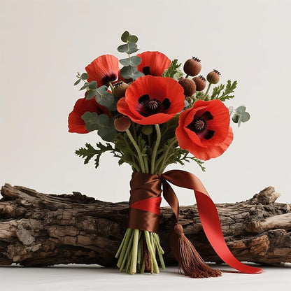 3/8 Ribbon, Brown & Poppy Red Two-Tone Double Faced Satin Ribbon for Gift Wrapping, Flower Bouquet, Bow, Hair, Wedding, DIY Crafts, Holiday Party Decorations, 30 Yards Total