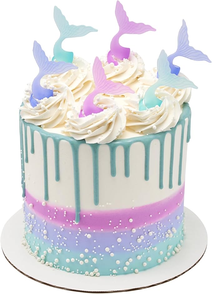 DECOPAC Mermaid Tail Wrap Cupcake Rings, Cake Toppers, Multicolored Food Safe Decorations For Parties– 24 Pack