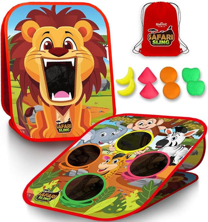 Swooc Games - Safari Sling | 2-in-1 Bean Bag Toss Game for Kids | 5-Second Setup Kids Cornhole Game Set | Outdoor Toddler Activities | Backyard Party Games | Corn Hole Set Toddler Bean Bag Toss
