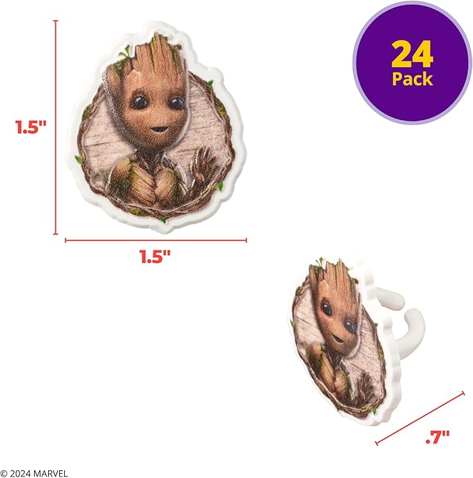 Marvel Studios' Groot Cupcake Rings, 24 DecoPac I Am Groot Cupcake Decorations, Food Safe Guardians Of The Galaxy Cake Toppers, Party Favors – 24 Pack