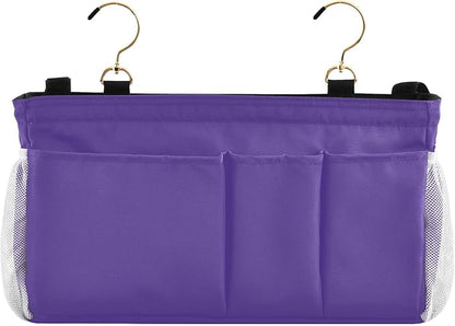Dark Purple Bedside Caddy Storage Bag Bedside Organizer for Bunk Bed Headboards College Bedside Shelf Hanging Organizer 6 Pockets with Hooks for Magazine Water Bottle Holder